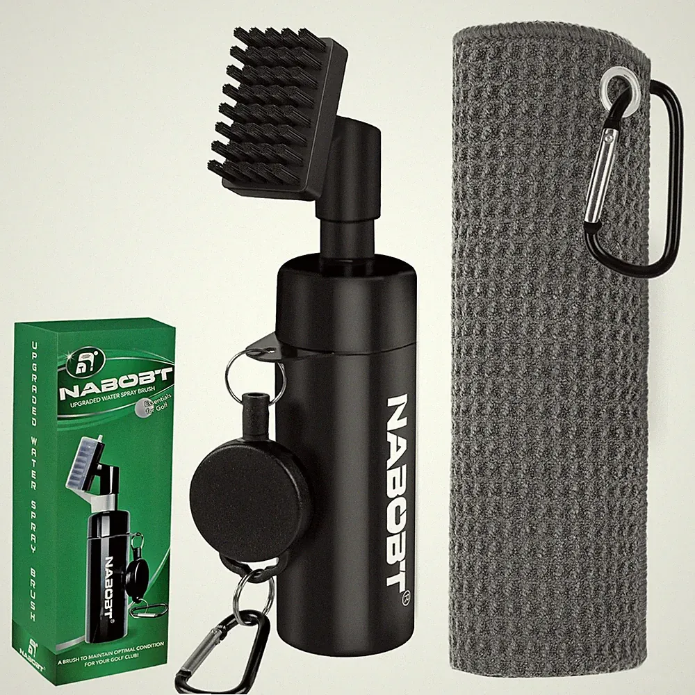 2PCS Golf Towel (16x16 Inch) & Club Cleaner Brush Set