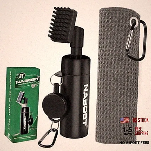 2PCS Golf Towel (16x16 Inch) & Club Cleaner Brush Set | Heavy Duty Retractable