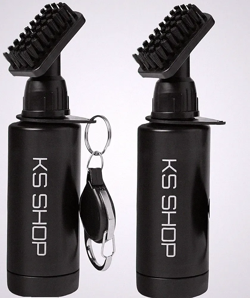 2pk Golf Club Brush Cleaner/Water Bottle Holds 4oz Water & 45cm Retract Clip 12z