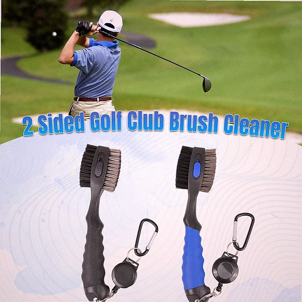 2X 2 Sided Golf Club Brush Cleaner Retractable Groove Cleaning Tool Kit w/ Spike