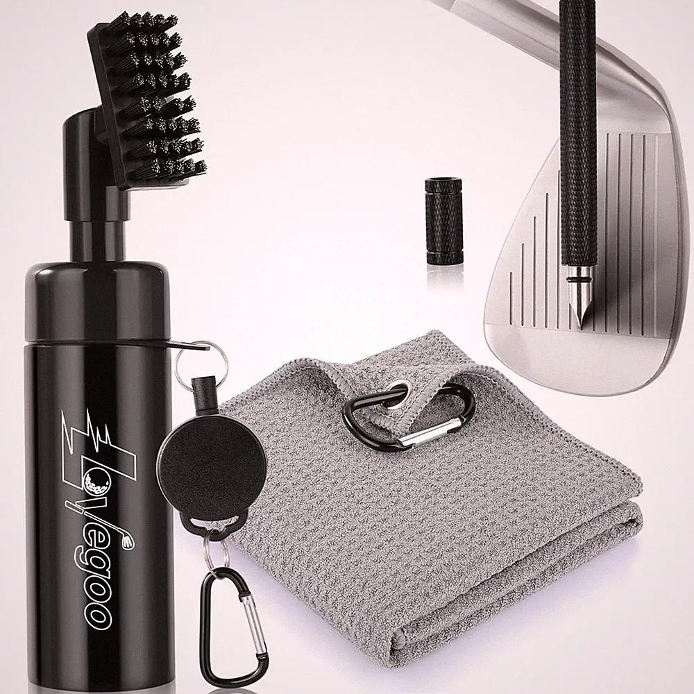 3 in 1 Golf Club Cleaner Kit Brush Groove Tool Towel Golf Accessory Black Set