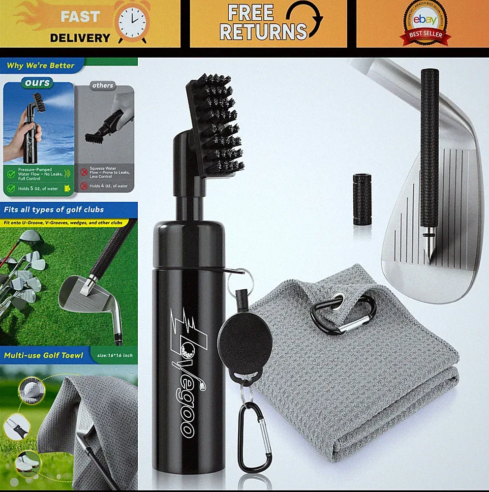 3-in-1 Golf Club Cleaner Kit | Brush, Sharpener Tool & Towel | Essential Golf Ac