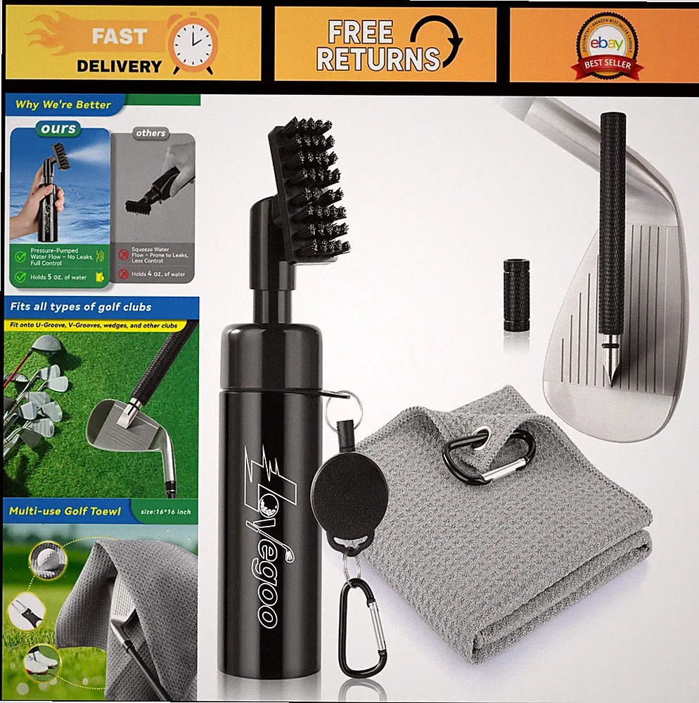 3-in-1 Golf Club Cleaner Kit - Brush, Water Groove Sharpener & Towel - Must-Have