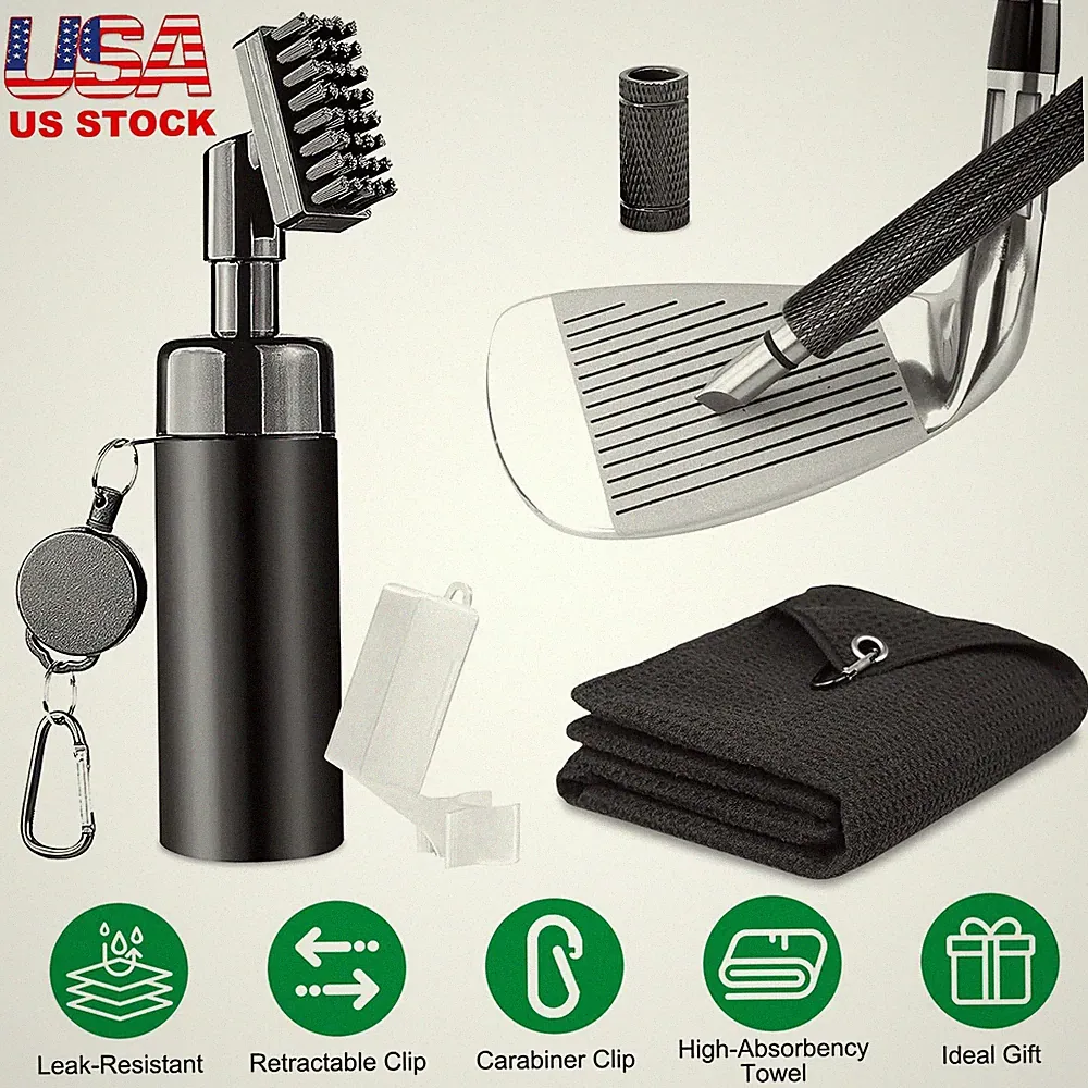 3 In 1 Golf Club Cleaning Kit Retractable Clip Groove Sharpener Golf Towel Gift