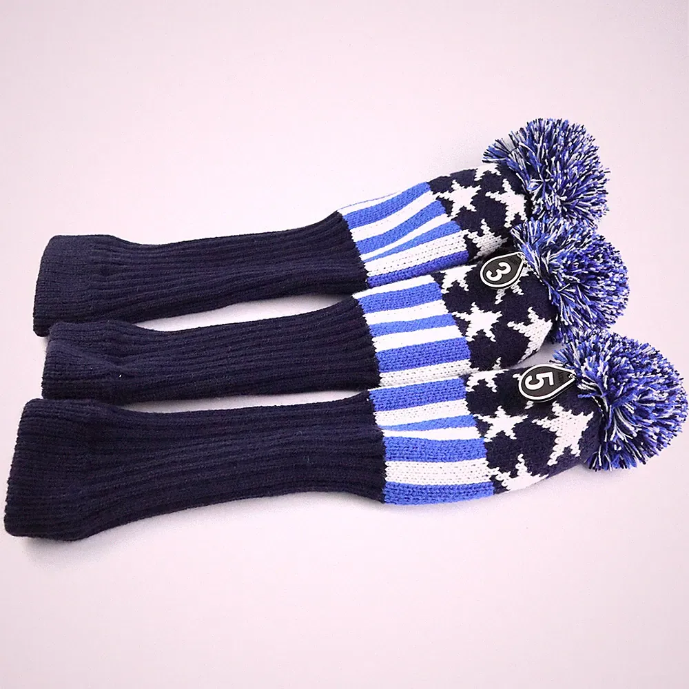 3 Piece Set Vintage Golf Club Knitted Headcover Fairway Woods Club Head Cover