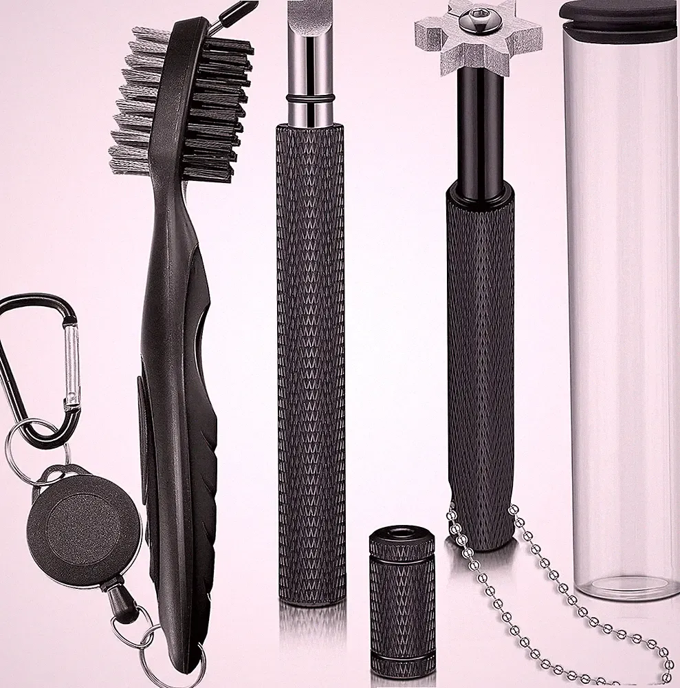 3 Pieces Golf Club Groove Sharpener Retractable Brush
