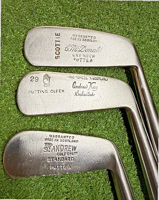 3 Vintage Hickory Wood Shaft Putters made in Scotland in Great Condition