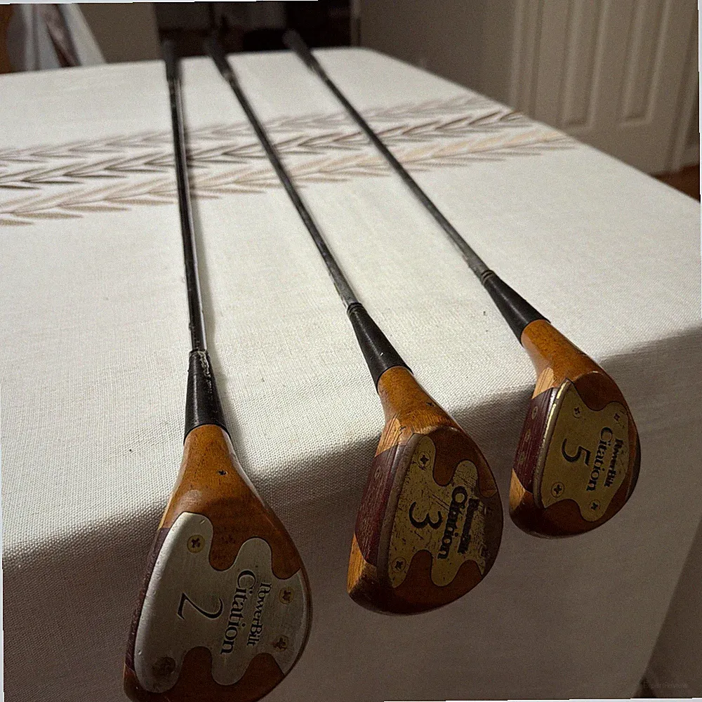 3 Vintage Power Bilt Persimmon Citation Golf Club Woods 2 3 5 Steel Acrylic Hard
