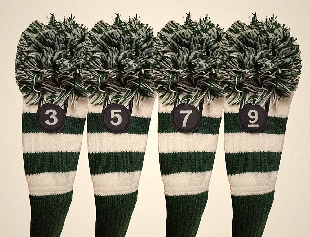 3579 GREEN WHITE KNIT POM POM Classic golf club Headcover Head covers Set