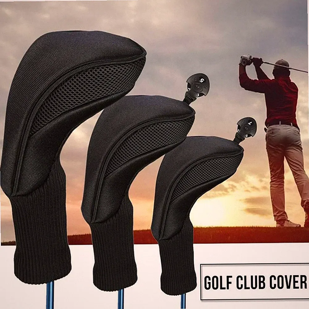 3Pcs Golf Club Head Covers Set Driver 1 3 5 Fairway Woods Headcovers Number Tag