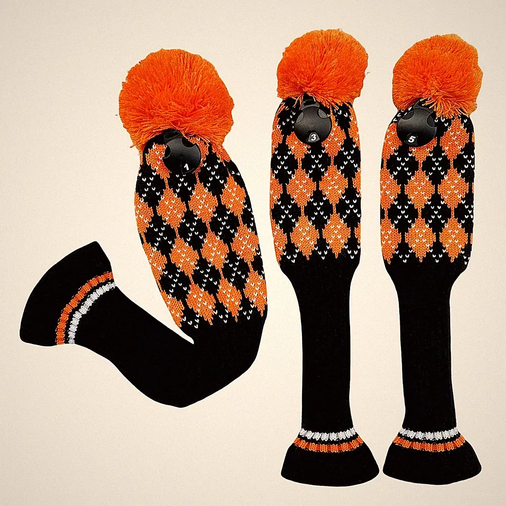 3pcs Knit Golf Club Head Covers,Golf Driver 3 5 Fairway Woods Covers, Pom Pom...