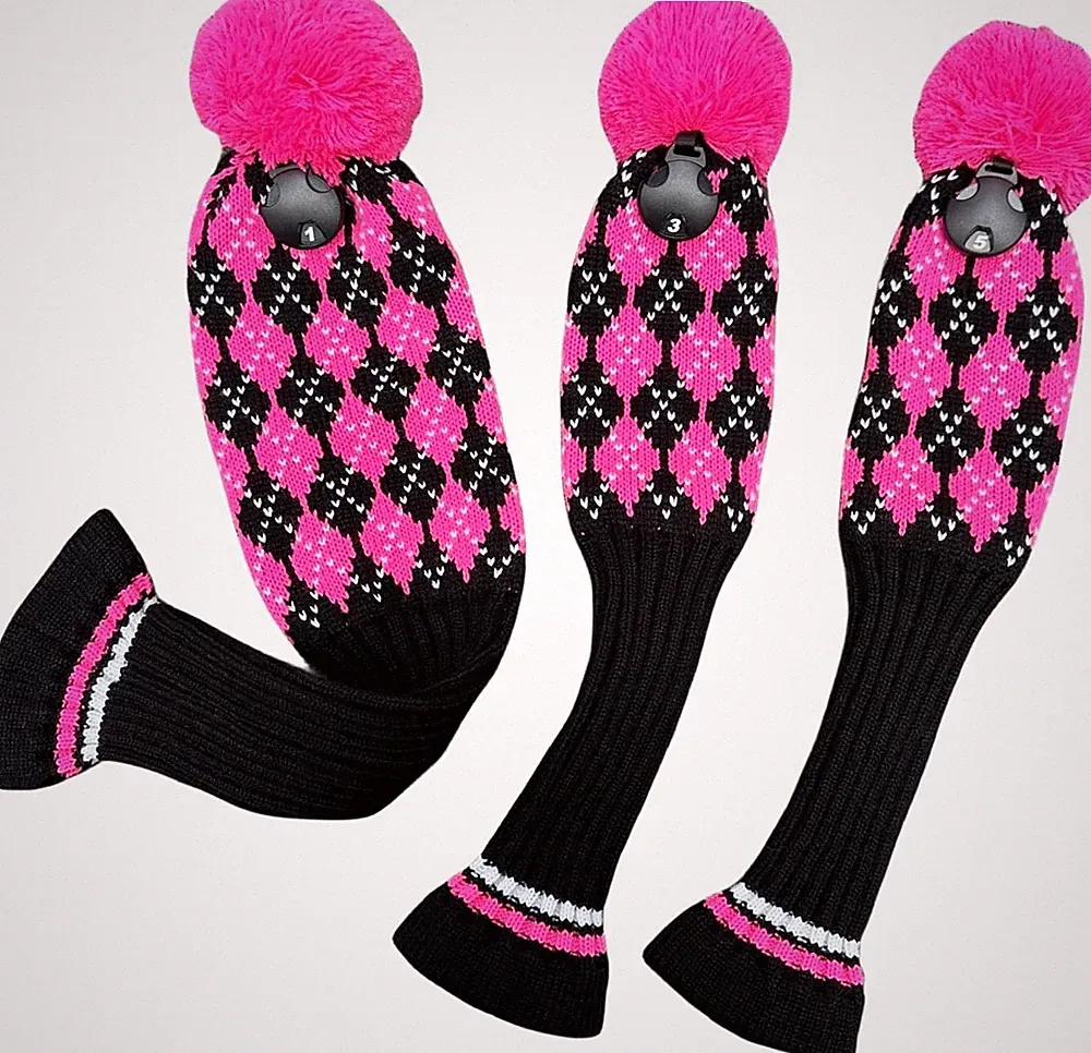 Knit Pink Golf Club Head Covers 3 Pack