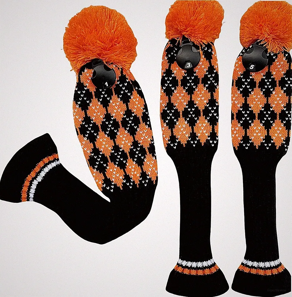 3Pcs Orange Knit Golf Club Head Covers for Driver, 3 & 5 Fairway Woods