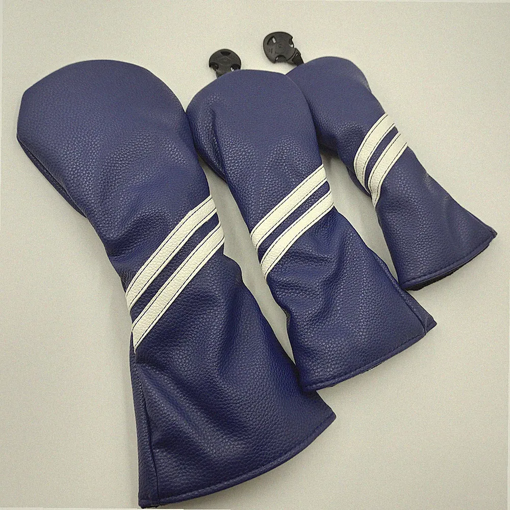 3x Navy Blue Golf Wood Headcovers For Driver Fairway Wood Hybrid Club 13H Covers