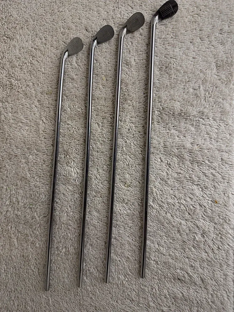 4 Metal Miniature Golf Clubs Swizzle Sticks Ice Tea Stirrer By A&J Made In USA