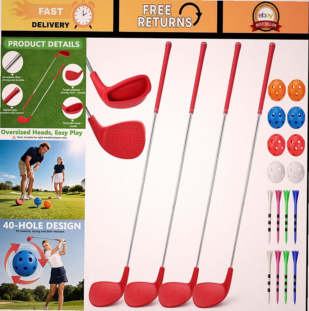 4 Pack Golf Club Set 36" with Balls & Tees