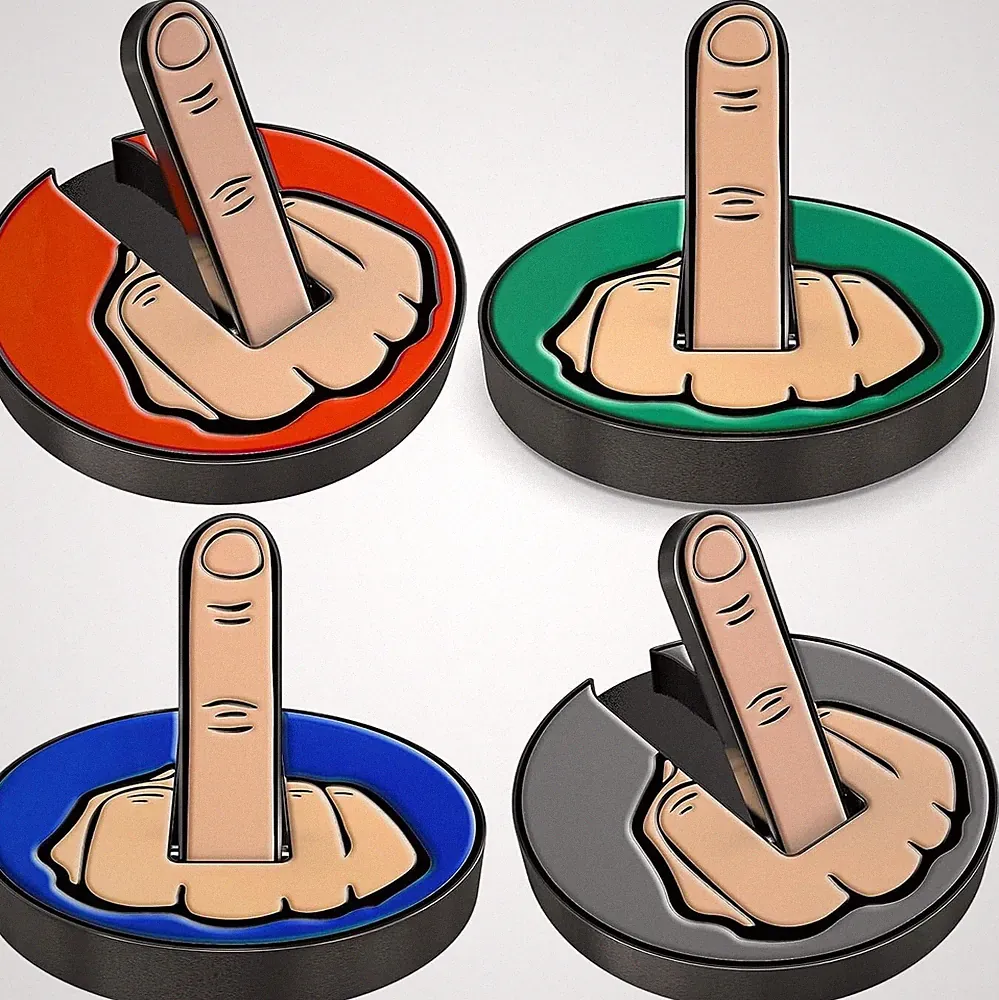 4 Pack Middle Finger Golf Ball Marker with Magnetic Hat Clip Foursomes Combo Set