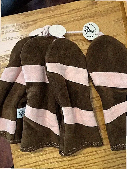 4 Women's Brown Suede W/ Pink Stripes Golf Club Covers One of a Kind Samples NEW