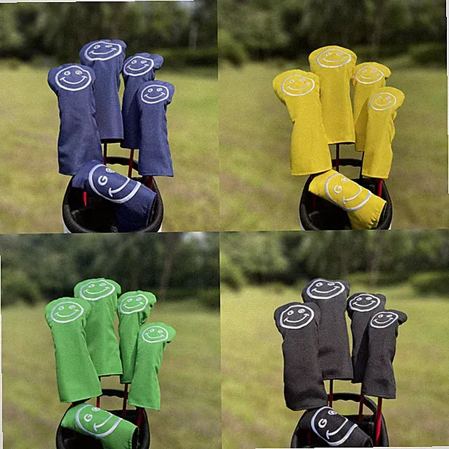 4Color Simple Smiling Golf Driver Cover 3 5 Fairway Wood Cover Hybrid Head Cover