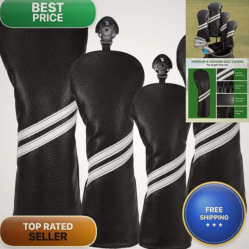 4Pcs Golf Club Head Covers for Woods Driver Fairway Hybrids Black