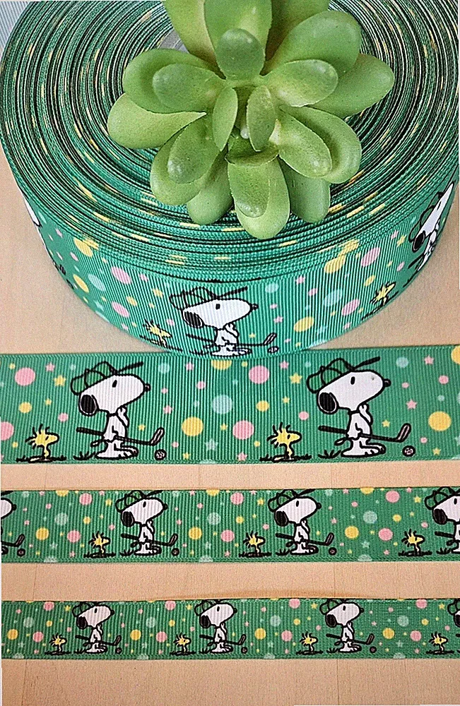 5/8, 7/8 & 1.5" (1 YD) Snoopy Golfing Grosgrain Woodstock Beagle Golf Clubs