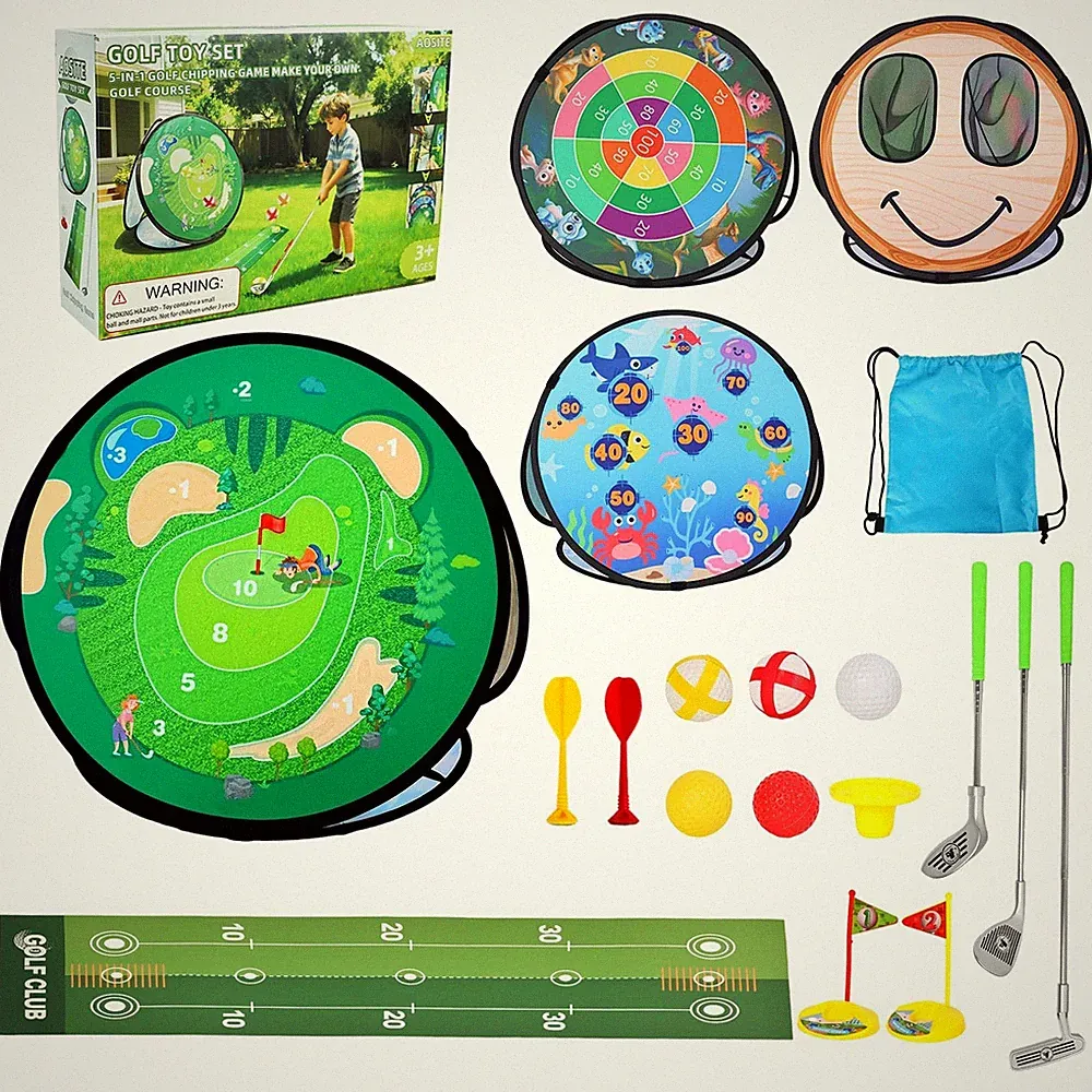 5 in 1 Toddler Golf Set, Kids Sticky Golf Games Toys with 3 Golf Clubs & Mat