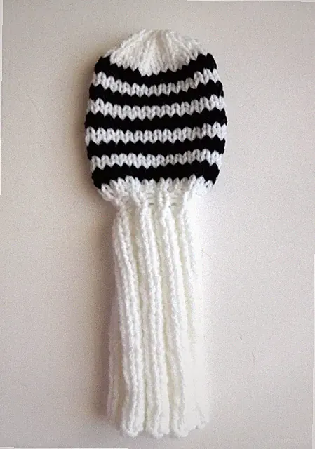 5-wood Golf Club Headcover, 12-inch Black White, Hand Knit in USA
