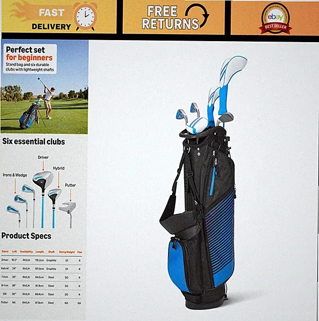 6-Piece Golf Club Set with Stand Bag, Oversized Clubface, Low CG for Stability