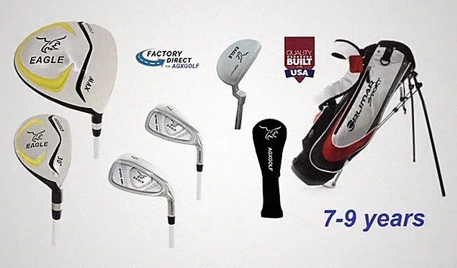 7-9 Years Junior Eagle Graphite Golf Club Set wStand Bag, Woods, Irons & Putter