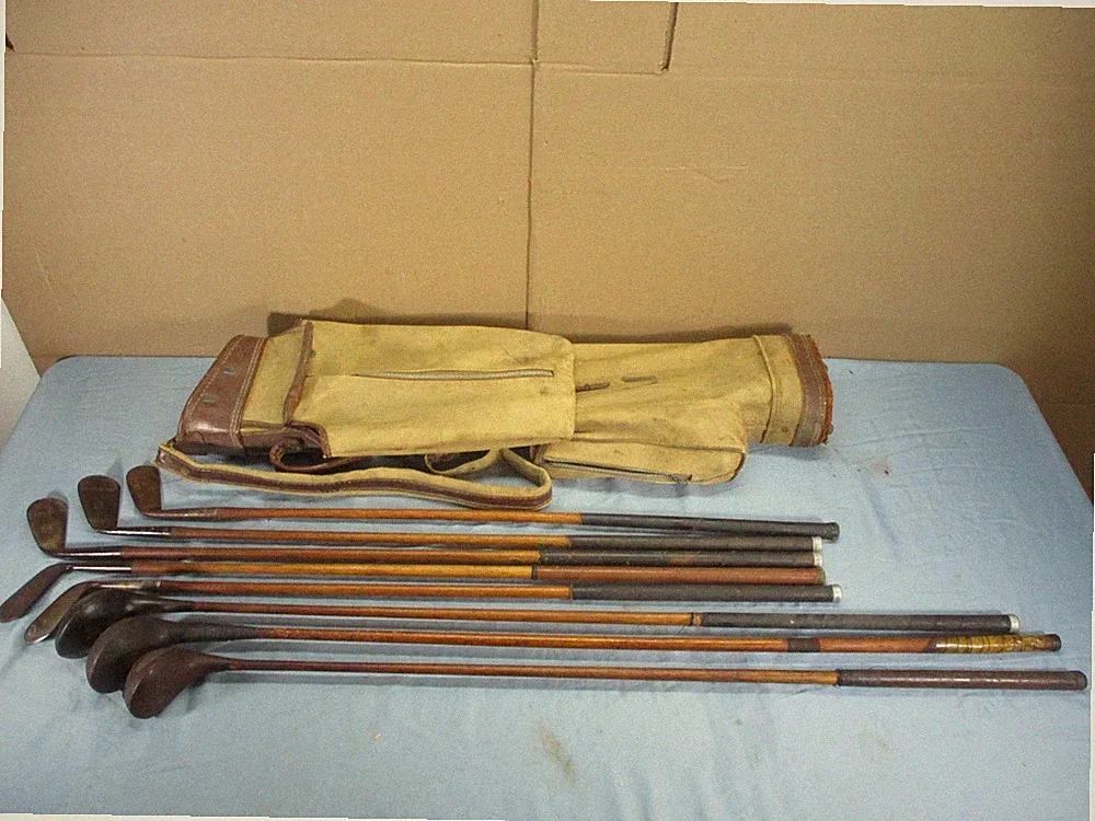 8 Atg Hickory Wood Golf Clubs Wilsonian Brassie Wilson with Stove pipe Bag Lot