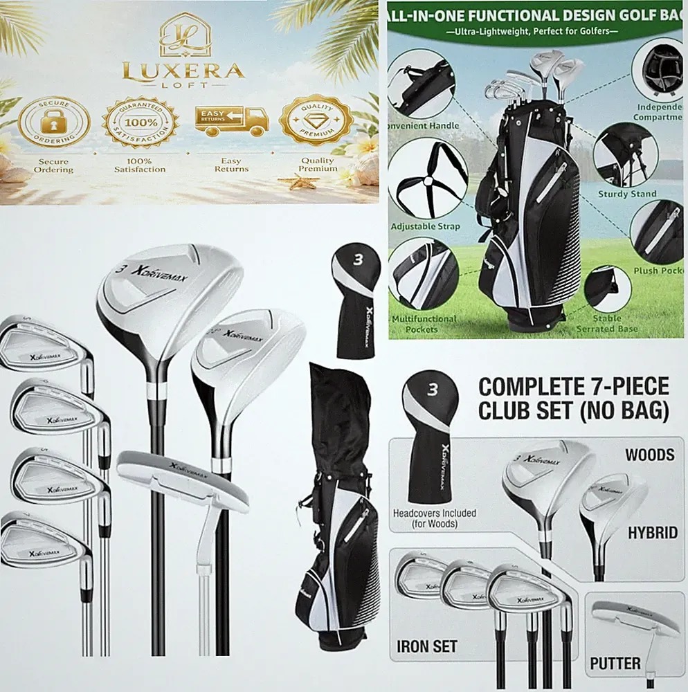 8 Piece Complete Golf Club Set Right Handed 10.5 Degree Wood Hybrid Irons