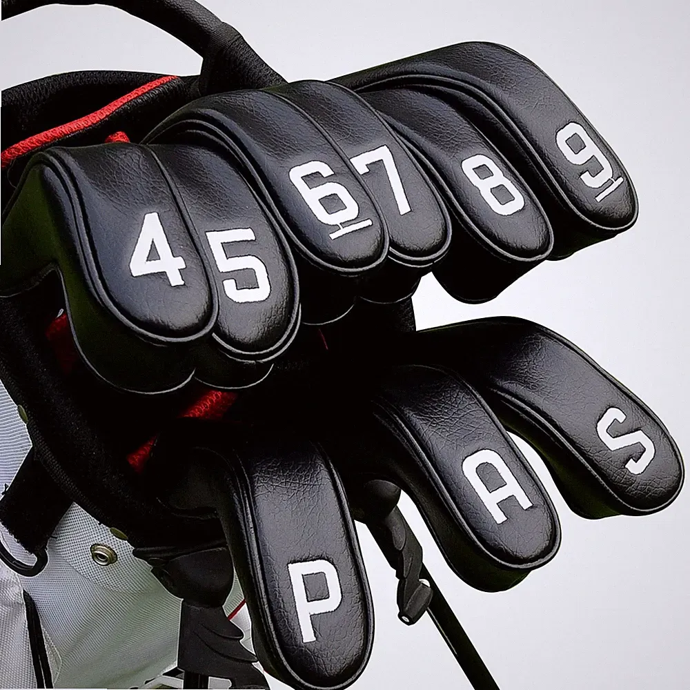 9 Pcs Golf Hybrid Iron Head Covers Set PU Leather Fits Cleveland Cobra Black