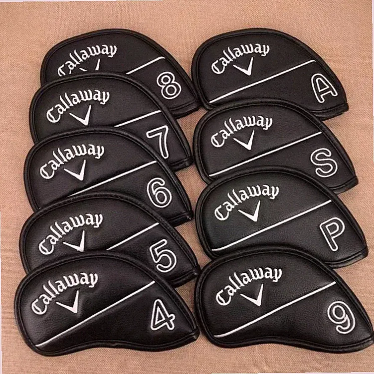9Pcs Callaway Golf Club Iron Head Covers 4-9ASP White-Line Leather Magnetic