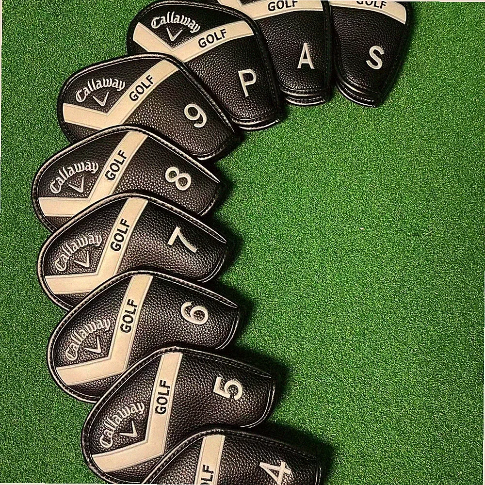 9Pcs Callaway Golf Iron Head Covers For #4-9ASP Leather Magnetic Black White