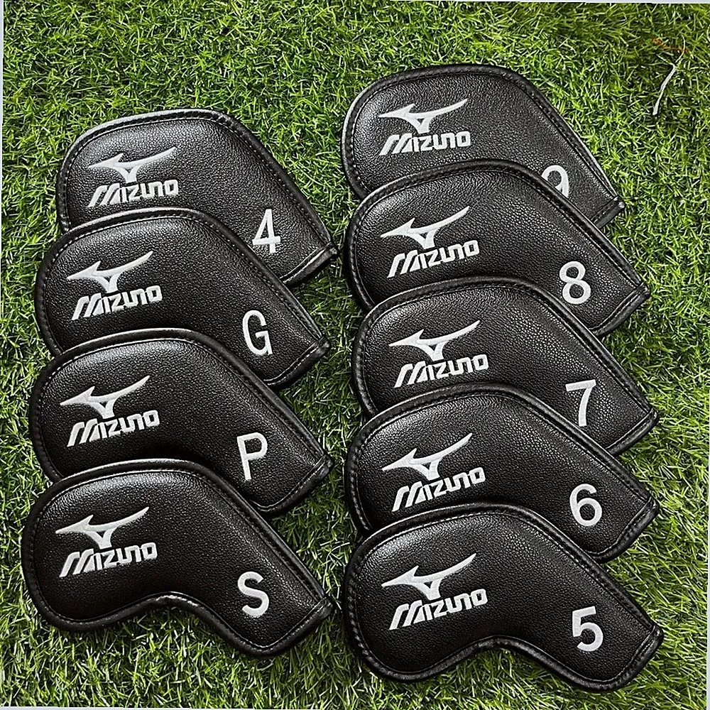 9Pcs Mizuno Golf Iron Head Covers Case Leather Magnetic Black 4-9+SPG