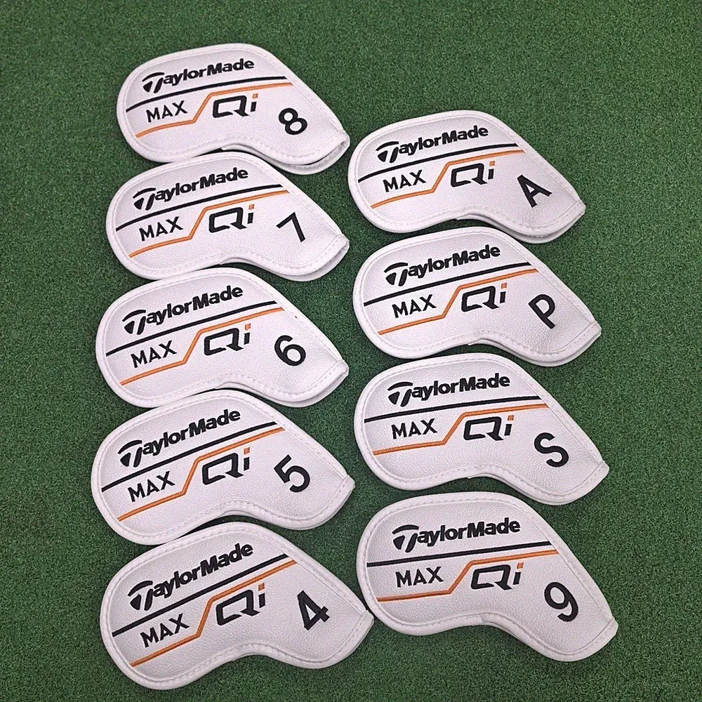 9Pcs TaylorMade Qi Golf Iron Head Covers Leather Magnetic White 4-9+ASP New