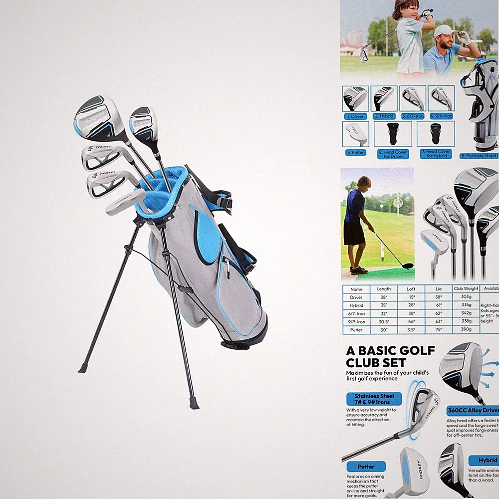 A11N Sports Finchley Kids Golf Clubs Set For Aged 8-12 Includes Driver Hybrid 7