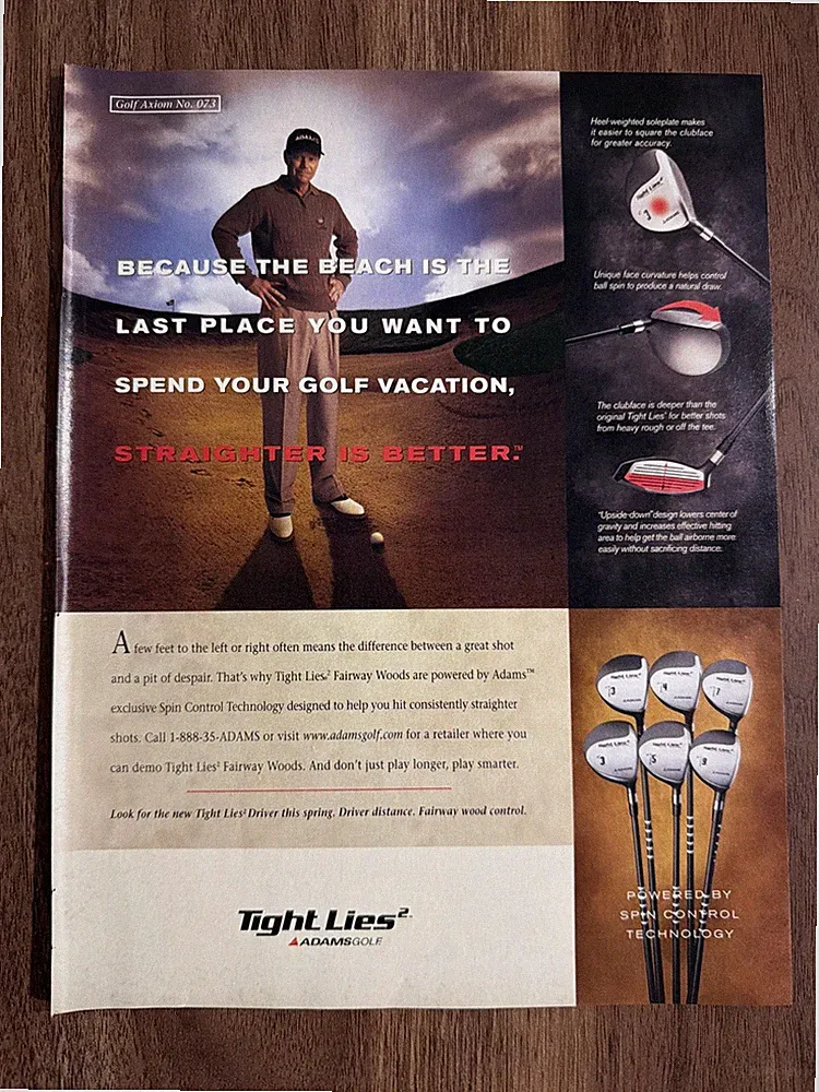 Adams Golf Clubs Tight Lies 2 Print Ad Fairway Woods Spin Control Technology