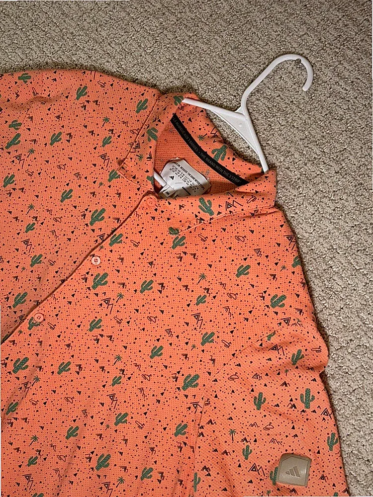 Adidas Adicross Shirt Mens 2XL Orange Cactus Print Golf Short Sleeve SKU62