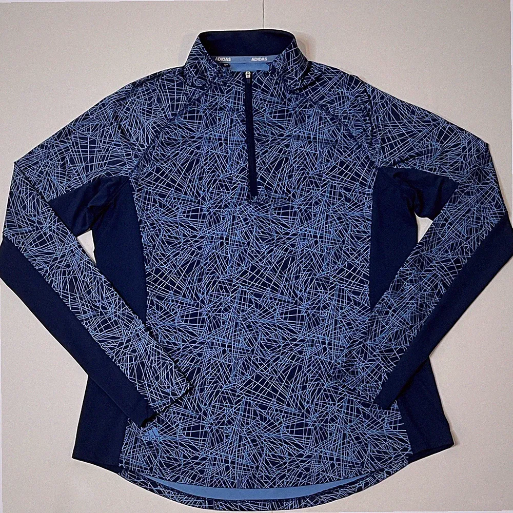 Adidas AEROREADY Quarter Zip Pullover Womens Medium Navy Blue Print Golf