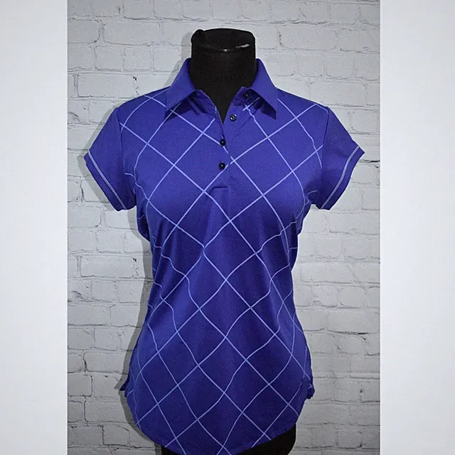 Adidas Golf Polo Shirt Womens Medium Purple Climalite Windowpane Short Sleeve