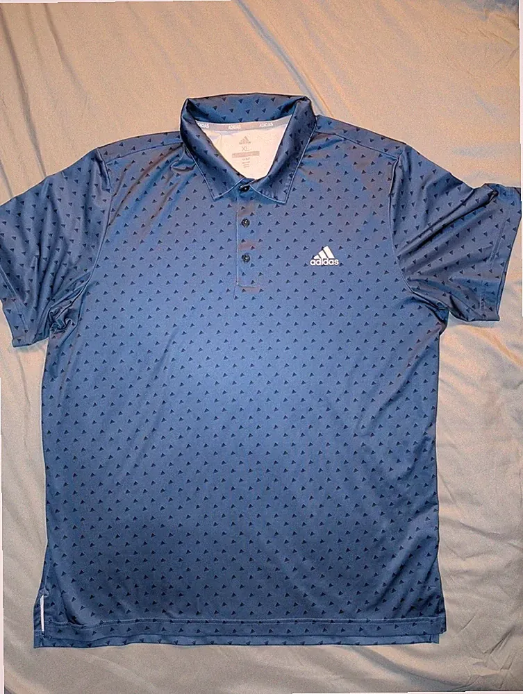 Adidas Golf Ultimate365 Allover Logo Print Short Sleeve Polo Shirt Blue XL