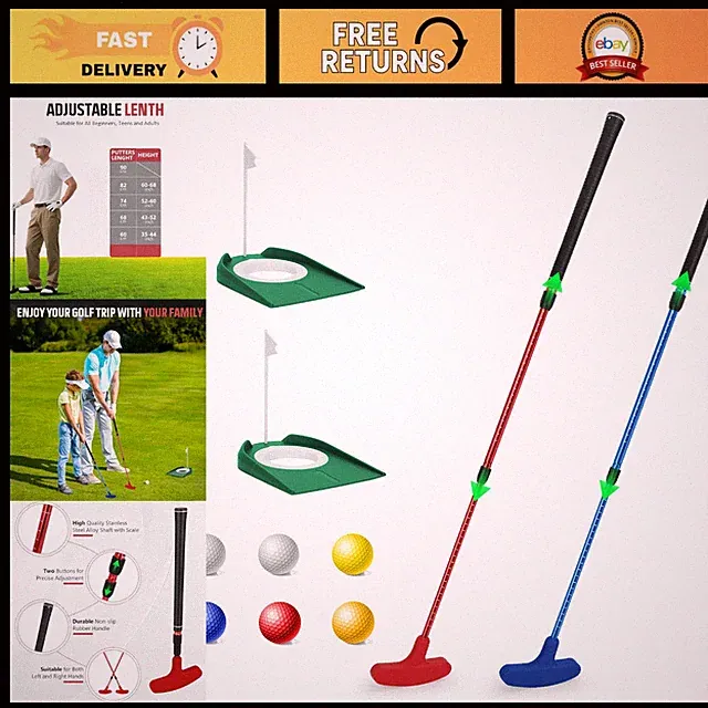 Adjustable Golf Putters Set for Men & Women, Mini Training Clubs with Balls & Fl