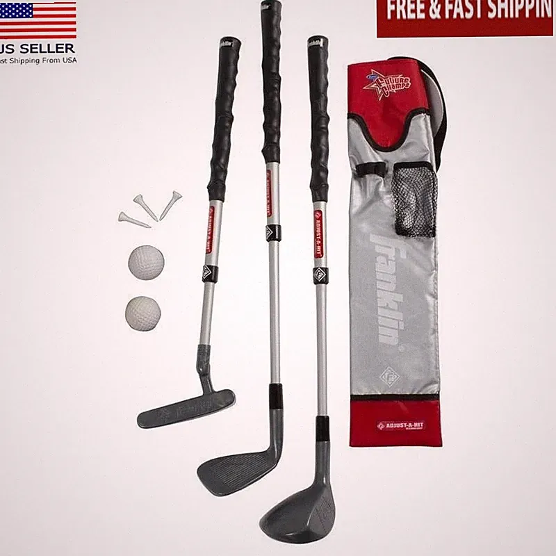 Adjustable Kids Golf Set Clubs Iron Putter Balls Tees Bag Travel Red Kit New