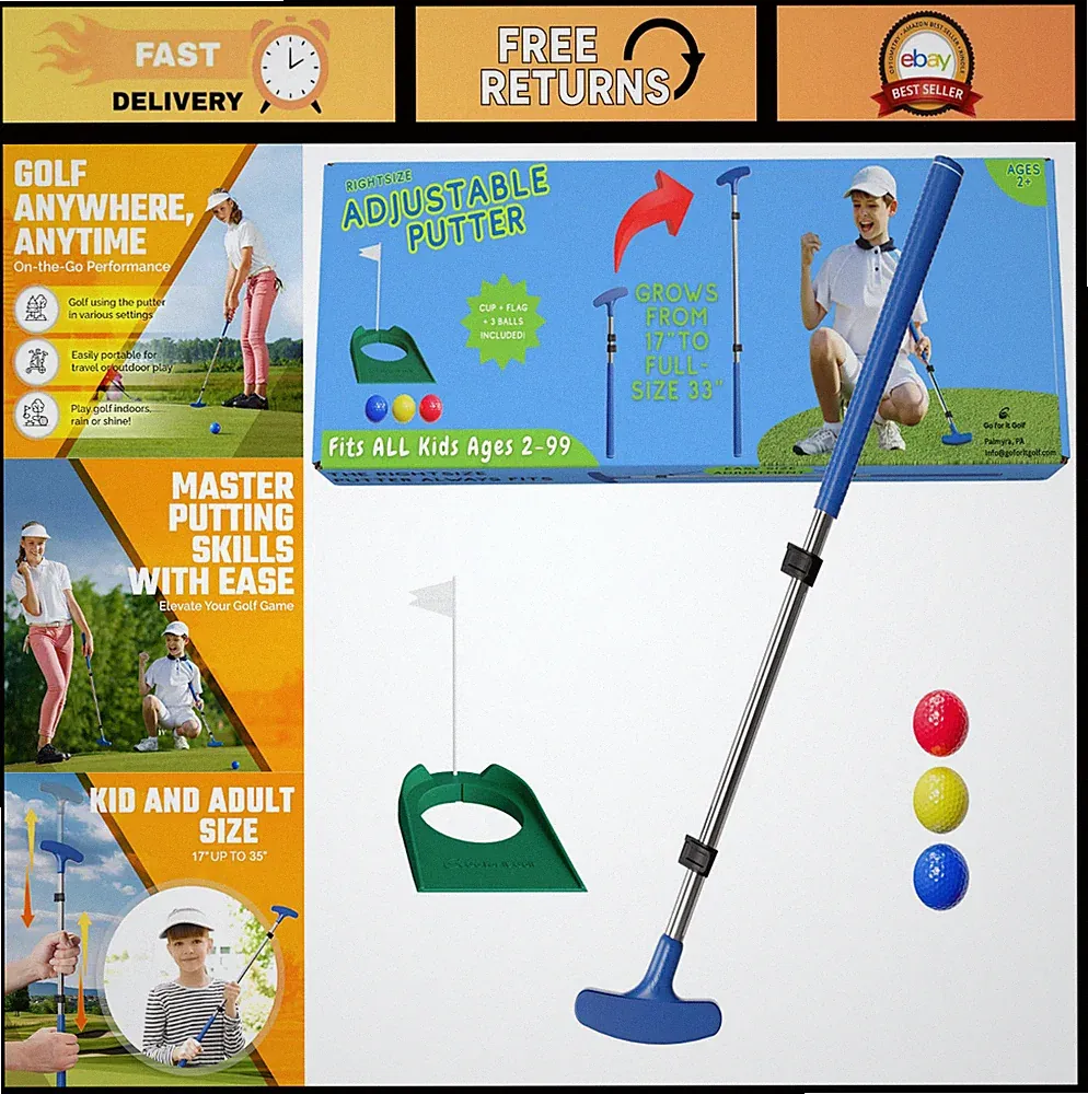 Adjustable Kids Putter Golf Club - Junior Length for Boys & Girls Ages 2-12