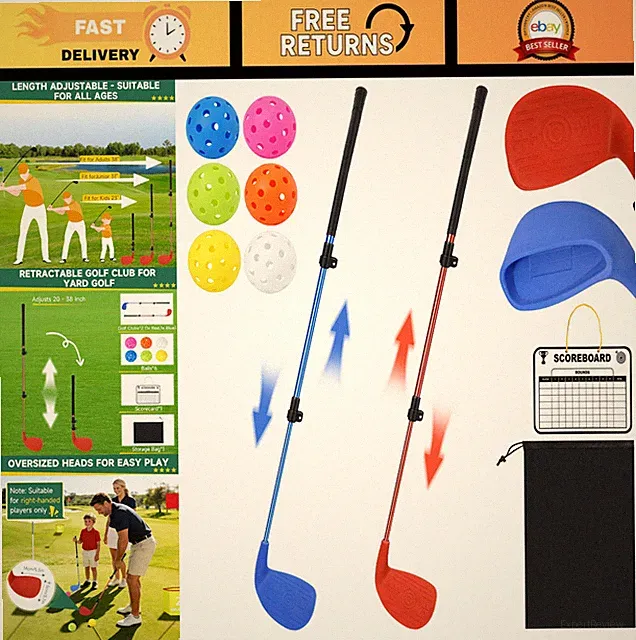 Adjustable Length Golf Club with Oversize Head for Backyard & Yard Games - Famil