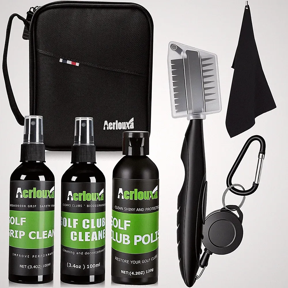 Aerlouxa 6-in-1 Golf Club Cleaning Kit - Cleaner, Grip Black