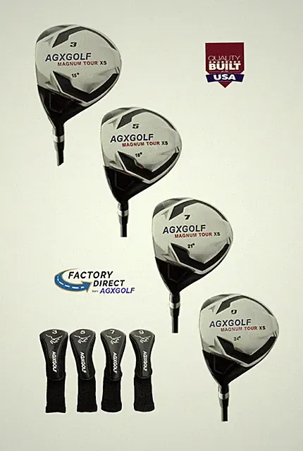 AGX MEN'S LEFT HAND MAGNUM XS FAIRWAY WOODS SET #3, 5, 7 & 9 GRAPHITE SHAFTS+HCs