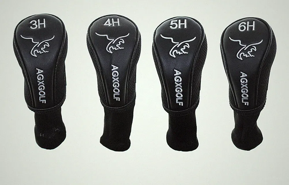 AGXGOLF Golf Club Head covers: Long Neck Set of 4 Black for #3,#4, #5, #6 HYBRID