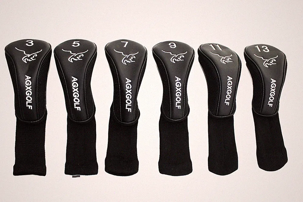 AGXGOLF Golf Club Head Covers Long Neck Set of Black for 3, 5, 7, 9, 11 & 13WD